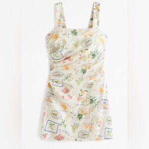 Linen Blend Ruched Squareneck Mini Dress